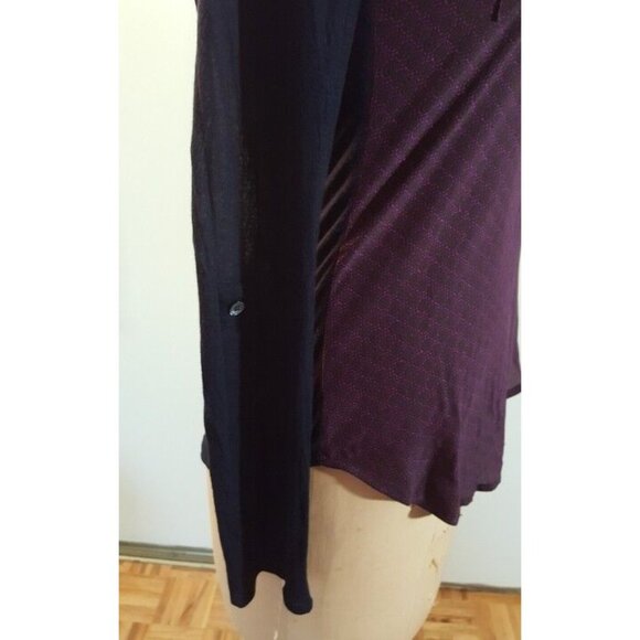 Aritzia BABATON silk blend navy & purple long sleeve V neck top blouse tunic - Picture 8 of 11